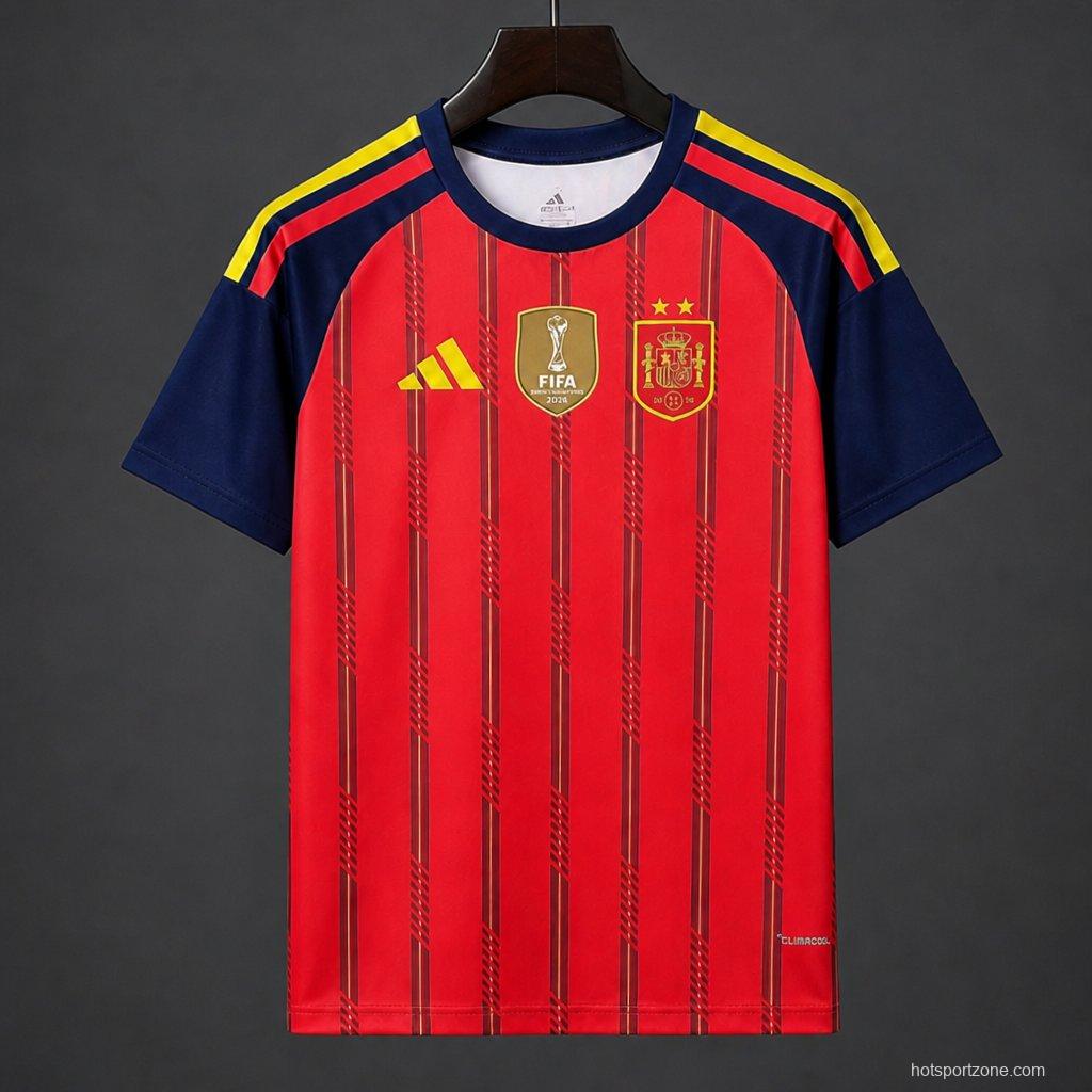 2 Star 2026 Spain Home Jersey With Champion Patch