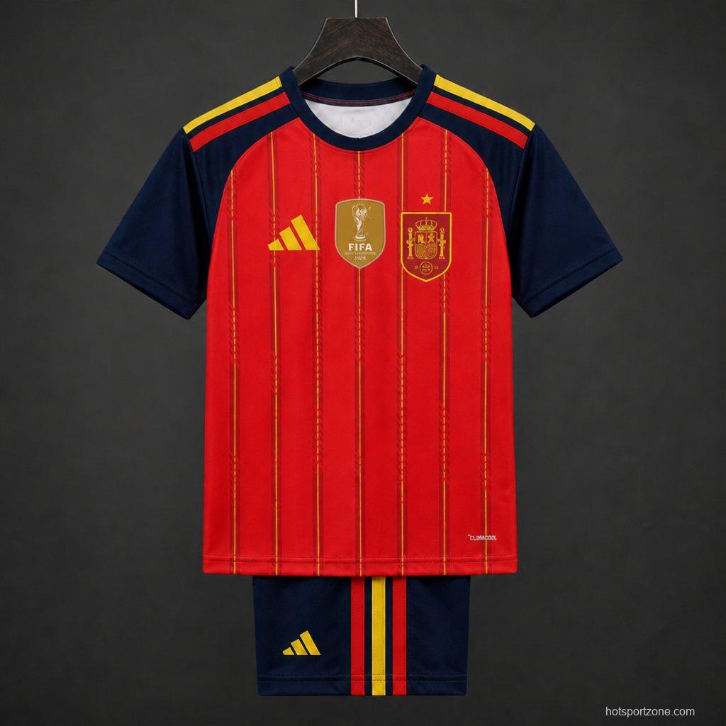 2 Star 2026 Kids Spain Home Jersey With Champion Patch