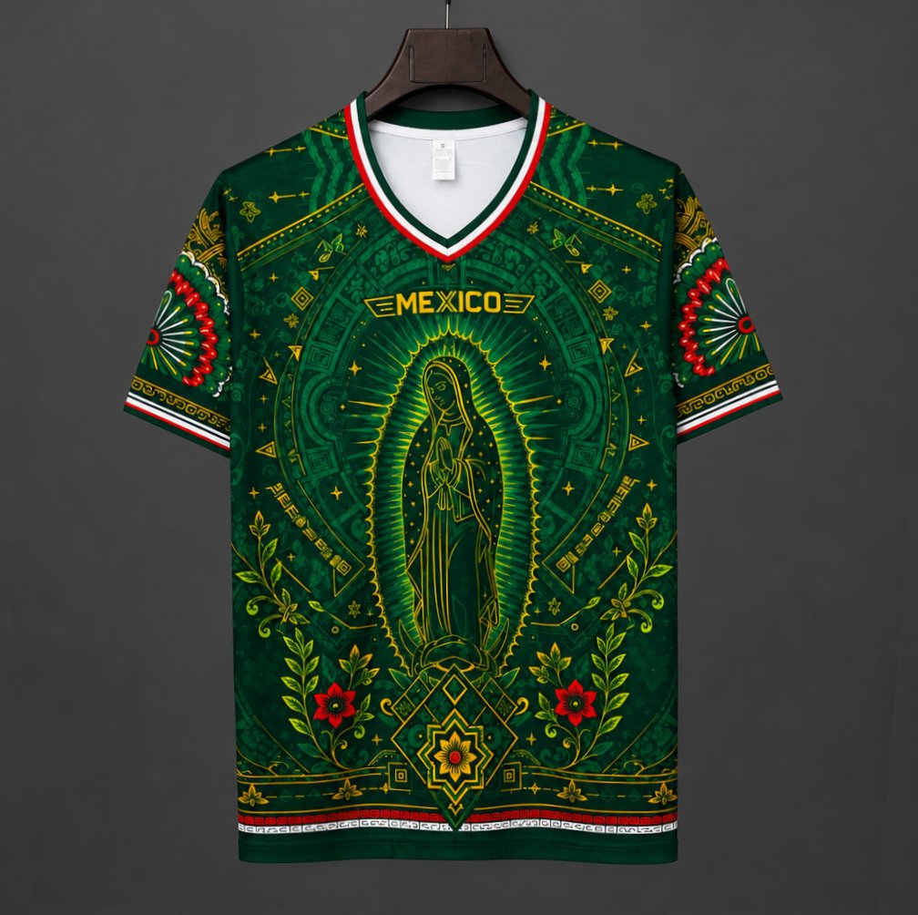 2026 Mexico Special Edition Green with Virgin of Guadalupe and Aztec Pattern Jersey