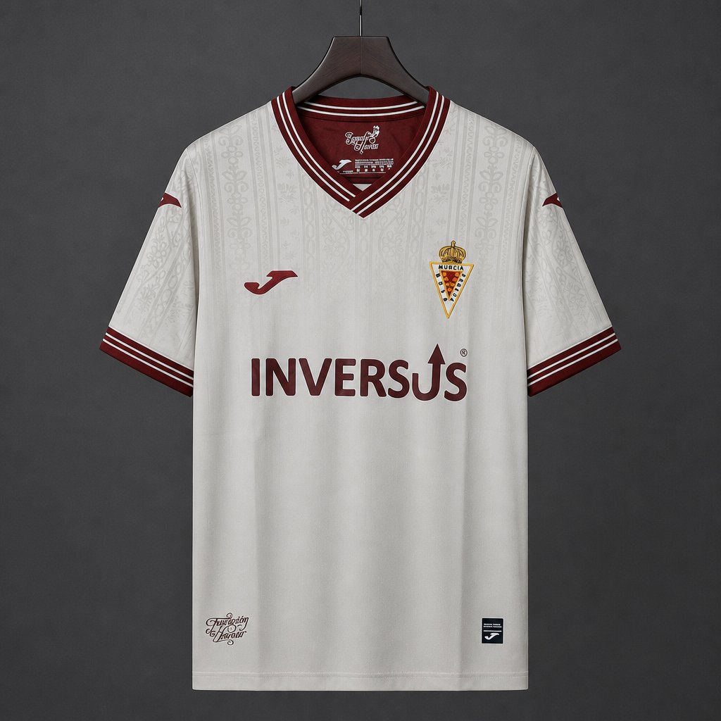26/27 Real Murcia CF White with Maroon Baroque Pattern Away Jersey